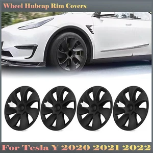 4x Car 19" Wheel Cover Hubcaps Rim Cover For Tesla Model Y 2020-2024 Matte Black - Picture 1 of 19