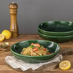 Salad Pasta Serving Bowl Ceramic Wide Shallow Bowl Set 47 oz 10 Inch Blue - Picture 1 of 7
