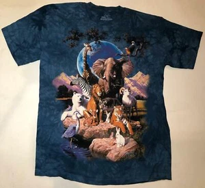 The Mountain World of Animals Zoo Collage Blue Cotton Kids Child T-Shirt M-XL - Picture 1 of 5