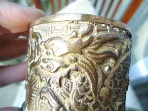 Antique Bronze Dragon Lg.Napkin Rings(set of 5) Embossed Art/over 2.5in 1800's - Picture 1 of 4