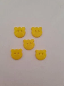 5 yellow teddy bear face shaped resin buttons 12 mm - Picture 1 of 1