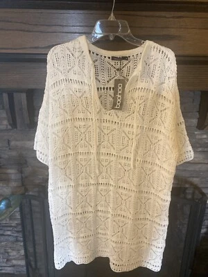 Boohoo Traje de Baño Cubrir Blanco Crochet Playa Verano Boho Foto 1 de 4