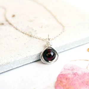 Garnet Necklace Sterling Silver January Birthstone Handmade Gift Wrapped - Picture 1 of 2