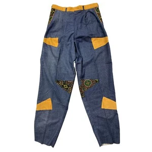 Vtg 80 90’s Custom Yellow Patchwork PAISLEY Blue Jeans STREETWEAR HIP HOP Pants - Picture 1 of 11