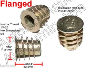 E-Z LOK 1/4-20 Die Cast Zinc Hex Drive Roscado Inserto Madera Brida Sin Brida - Imagen 1 de 14