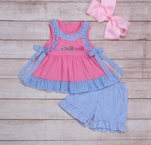 NEW Boutique Whale Embroidered Tunic Girls Shorts Outfit Set - Picture 1 of 6
