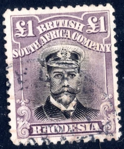 RHODESIA 1910 S.G. #278 ONE POUND KING GEORGE V, PERF. 14, USED, VF - Picture 1 of 2