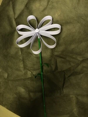 Purple recycled steel hand made poppy welded flower rock garden stake yard art  - Image 1 of 3