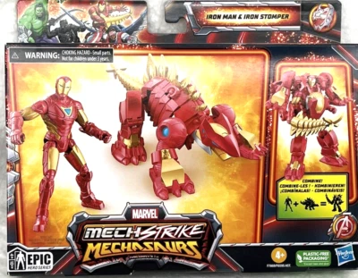 Figura de acción Marvel Iron Man y Iron Stomper Mech Strike Mechasaurs 4" Foto 1 de 4