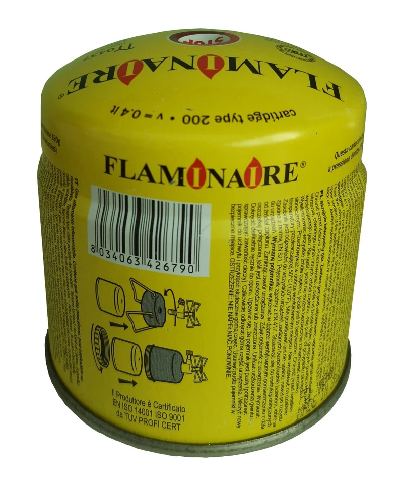 FLAMINAIRE RICARICA GAS BUTANO 190GR A FORARE CAMPEGGIO BOMBOLA MADE EU X LAMPADE CARTUCCIA
