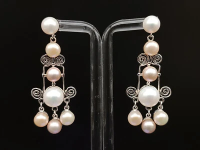 orecchini donna chandelier perle naturali argento bianco 925 pendenti eleganti - Immagine 1 di 4