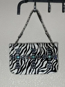 KurtMen Design Zebra Print Bag Leather Calf-Hair With Turquoise Cross Design EUC - Picture 1 of 16