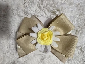 Hairbow Handmade Beige with Flower Ribbon for All Hair Types - Picture 1 of 1