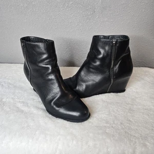 Stuart Weitzman Size 11 M Black Nappa Sidetrack Zip Wedge Bootie Leather  - Picture 1 of 16