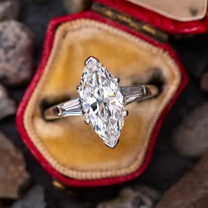 4 Ct Marquise Cut Lab-Created Diamond Wedding Party Ring 14K White Gold Filled - Picture 1 of 7