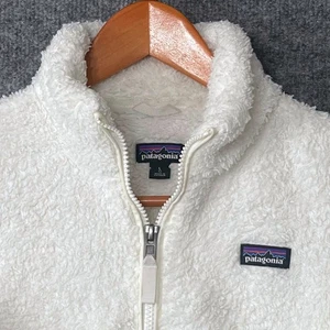 Patagonia Los Gatos Kids White Fleece Quarter Zip Pullover Jacket Size Large 12 - Picture 1 of 9