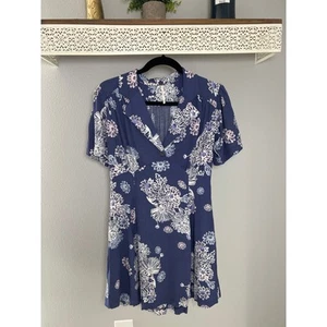 Free People Dress Blue Hawaii Washed Floral Print Short Sleeve Mini XS - Picture 1 of 4