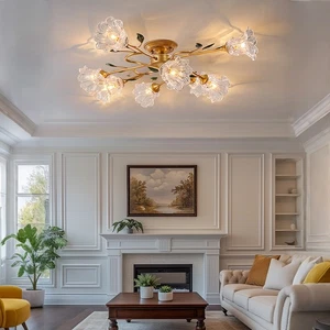 Contemporary Semi Flush Mount Ceiling Light Flower Decor Parlor Pendant Light - Picture 1 of 9
