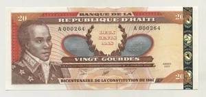 Haiti 20 Gourdes 2001 Pick 271A UNC Uncirculated Banknote Low Serial A 000--- - Picture 1 of 2