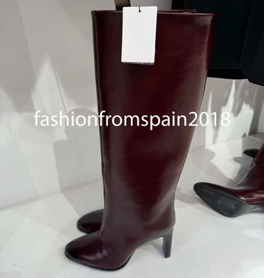 ZARA NUEVAS BOTAS MUJER TACÓN ANCHO CUERO ROJO BORGOÑA 35-42 1016/610/022 Foto 1 de 3