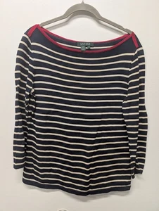Lauren Ralph Lauren LRL Womens Top Nautical Striped Pullover Shirt Blue White - Picture 1 of 6