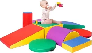 9pc Soft Foam Climbing Blocks Crawling Activity Playset with Slide Stairs Ramp - Picture 1 of 13