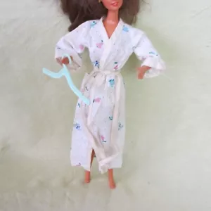 Barbie ROBE vintage apple pears grapes off white fabric dressing gown + hangar - Picture 1 of 4