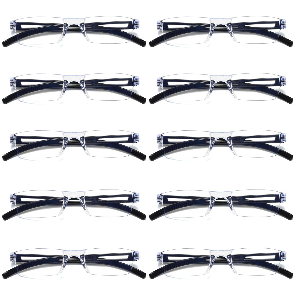 LJCZKA Gafas De Bloqueo De Luz Azul Sin Montura Para Mujeres Y Hombres, Anteojos De Lectura Rectangulares Para Computadora (negro