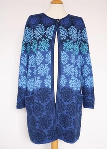 Oleana Snow Crystal Long Cardigan Silk Merino Wool Women's Blue Size M - Picture 1 of 10