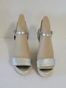 Michael Kors Silber Leder Espadrille Keilabsatz Sandalen-Größe 9M - Bild 1 von 10