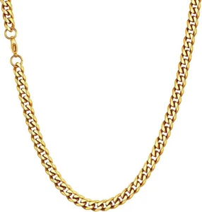 Stylish Cuban Chain for Men Women Gold Tone - 100% 316L Stainless Steel 6mm 22" - Picture 1 of 3