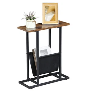 Narrow Side End Table Sofa Table Snack Table Space Saver for Living Room Brown - Picture 1 of 14