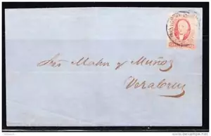 J) 1856 MEXICO, HIDALGO'S HEAD, 4 REALES ,CIRCULATED COVER FROM MEXICO TO VERACR - Picture 1 of 1