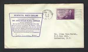 1934 Event Cover Wilmington, North Carolina Anna Matilda McNeill Whistler sc 738 - Picture 1 of 2