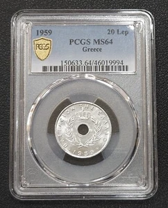 Greece 20 Lepta 1959 PCGS MS64 - Picture 1 of 4