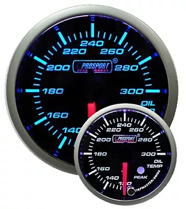 Premium OIL TEMPERATURE Gauge Blue/White w/ Peak & Warning 52mm with Sender - Picture 1 of 2