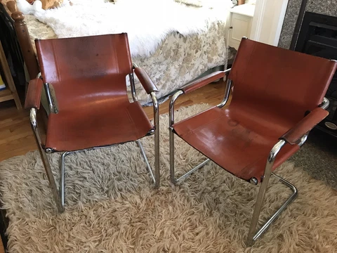 SET OF 2 Matteo Grassi Cantilever LEATHER chairs ITALY COGNAC GUC pick up only Cover