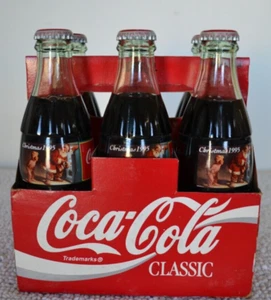 1995 Weihnachten Santa Coca Cola 6er Pack 8 Unzen grün Glas Soda Flaschen voll VERSIEGELT - Bild 1 von 13