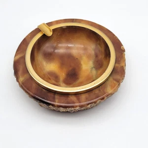 Volterra echt Alabaster handgeschnitzt Aschenbecher braun - Messing Ring Zigarettenetui - Bild 1 von 9