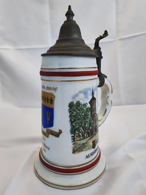 Boccale birra in ceramica decorata coperchio peltro – stile tedesco (BN03) - Immagine 1 di 4