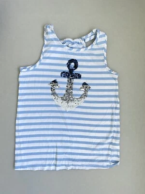 Jillian Closet Girls Anchor Blue White Striped Shirt Tank Top 10-12 Sleeveless - Image 1 of 4
