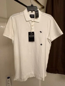 Mens Abercrombie & Fitch White Stretch Polo Size Medium - Picture 1 of 5