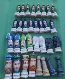 Vintage Set Gothic Medieval Character Tall Glossy Painted Chess Pieces - Picture 1 of 11