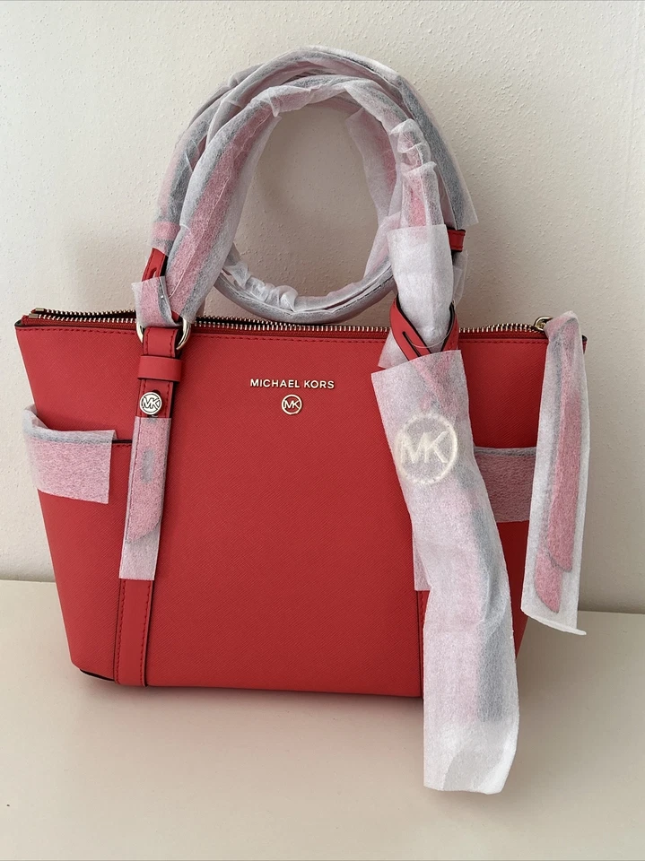 Michael Kors Sullivan Small Convertible Top Zip Leather Tote Dahlia