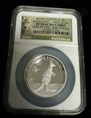 2012 P Australia Kangaroo Silver $1 Coin - NGC PF70 Ultra Cameo High Relief .. - Image 1 of 2