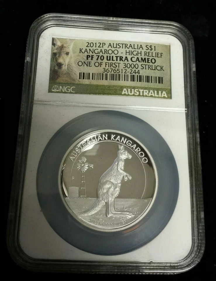 2012 P Australia Kangaroo Silver $1 Coin - NGC PF70 Ultra Cameo High Relief .. - Image 1 of 2