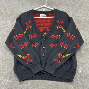 VINTAGE United Colors Benetton Sweater Mens M? Black Cardigan Aztec Cotton 90s - Picture 1 of 11