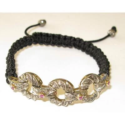 Pulsera de macramé negro con dije de diamantes de plata de ley 925 Foto 1 de 3