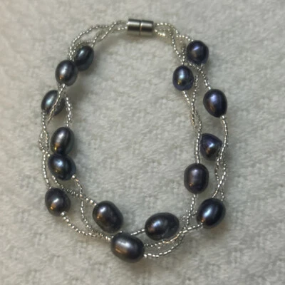 Pulsera de perlas de agua dulce de 7 mm 7,5" con cuentas tono gris cierre magnético joyería Foto 1 de 4