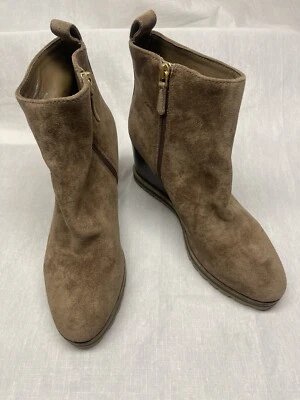 Auténticas botas de cuña Tory Burch con suela de lengüeta para mujer nuevas sin caja marrón gamuza talla 10,5 Foto 1 de 4